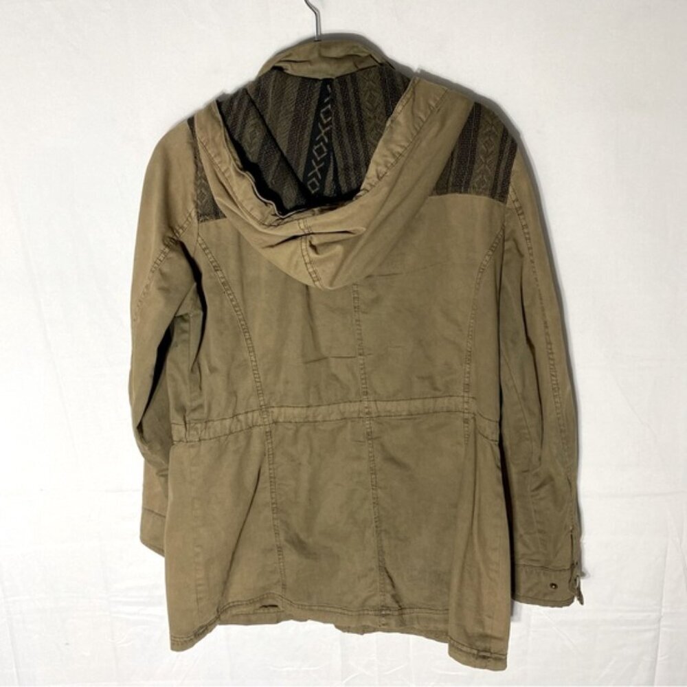 Kismet Tan With Black Southwestern Print Trim Utility Jacket L - Picture 2 of 16